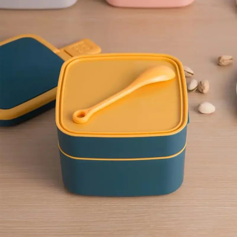 BLUE DOUBLE-LAYER PORTABLE LUNCH BOX