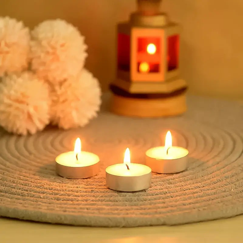 Smokeless Tealight Candles – Long Burning Unscented Tea Light Candles for Diwali, Home Décor, Parties & Festivals (Pack of 50)