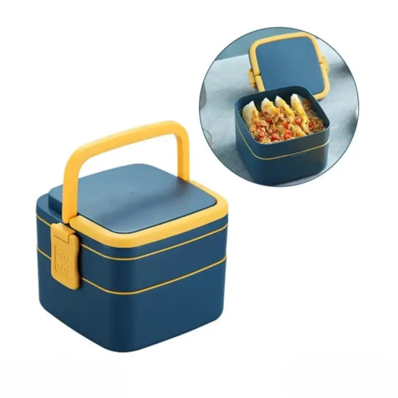 BLUE DOUBLE-LAYER PORTABLE LUNCH BOX