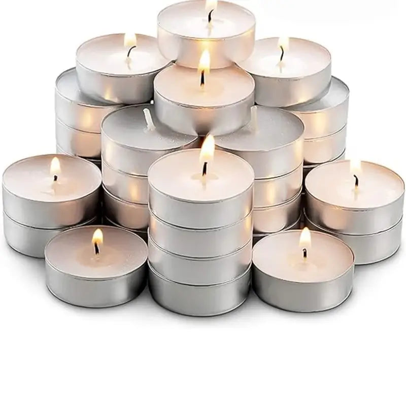 Smokeless Tealight Candles – Long Burning Unscented Tea Light Candles for Diwali, Home Décor, Parties & Festivals (Pack of 50)